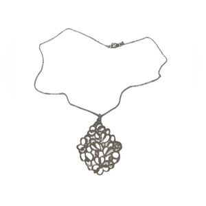 NIP Bronze Milor Italy Silver Tone Floral Pendant Necklace w/ Rhinestone Detail